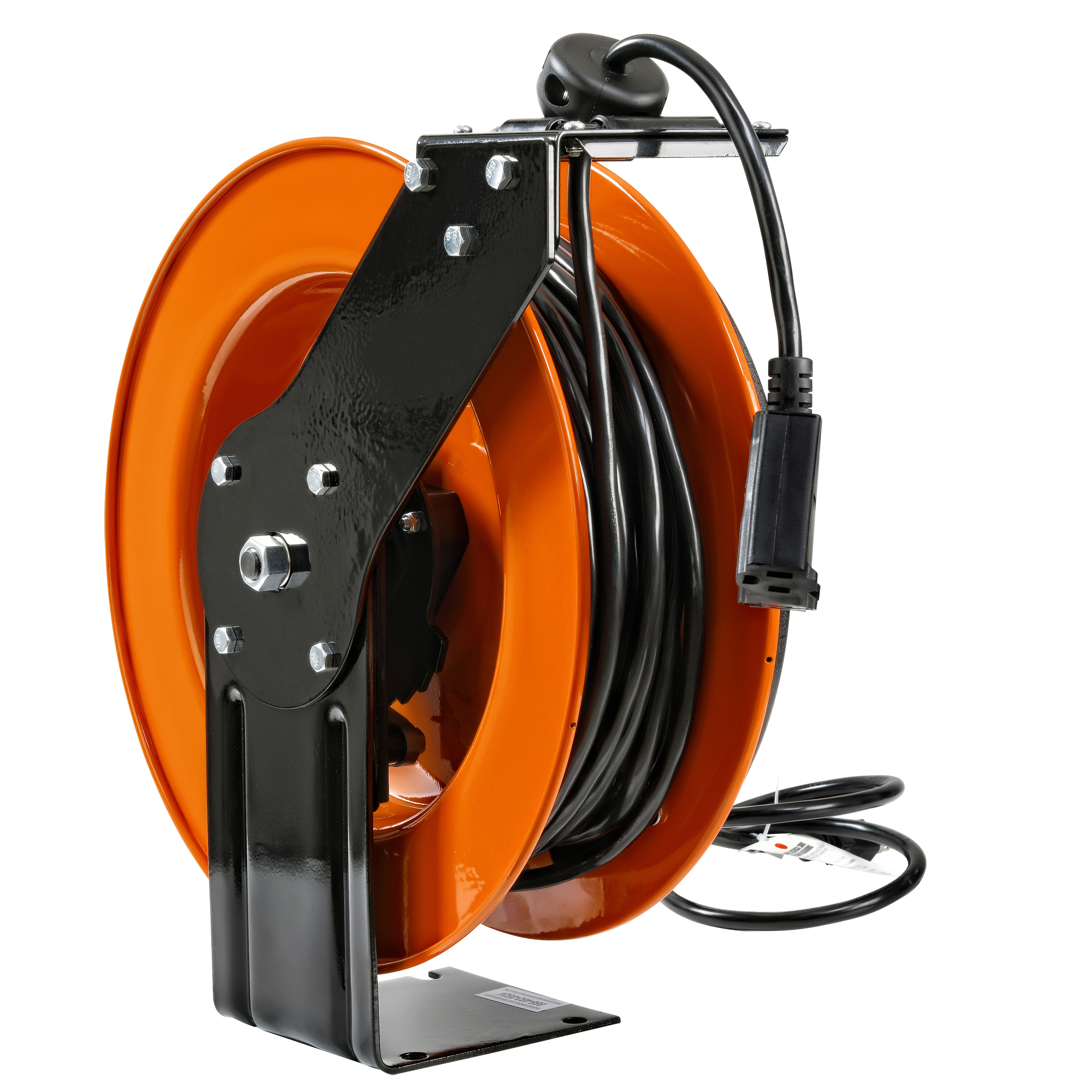 SuperHandy Retractable Extension Cord Reel — 12AWG x 80ft., Triple Tap Connector, 15A 125V 1875W, Industrial Steel, Model# TRI-GUR071